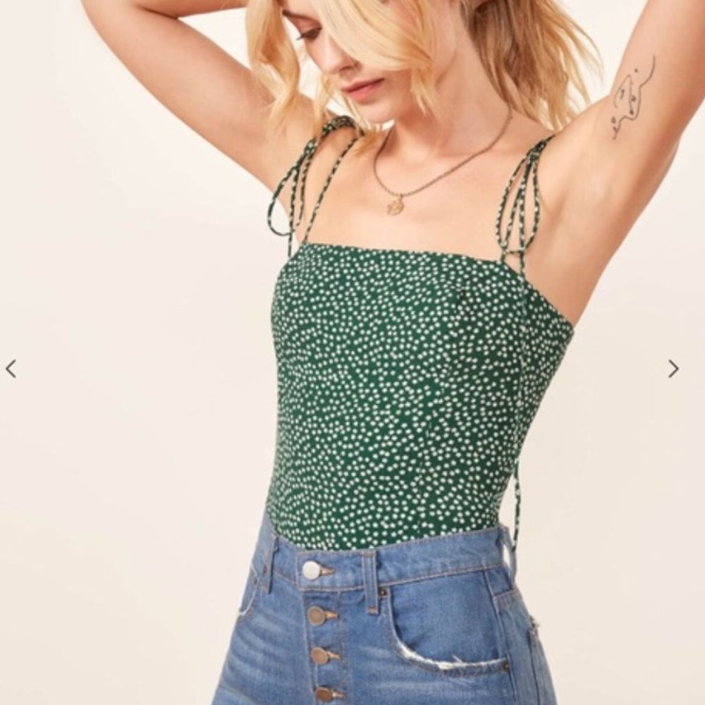Reformation Lily green floral tie-strap tank top